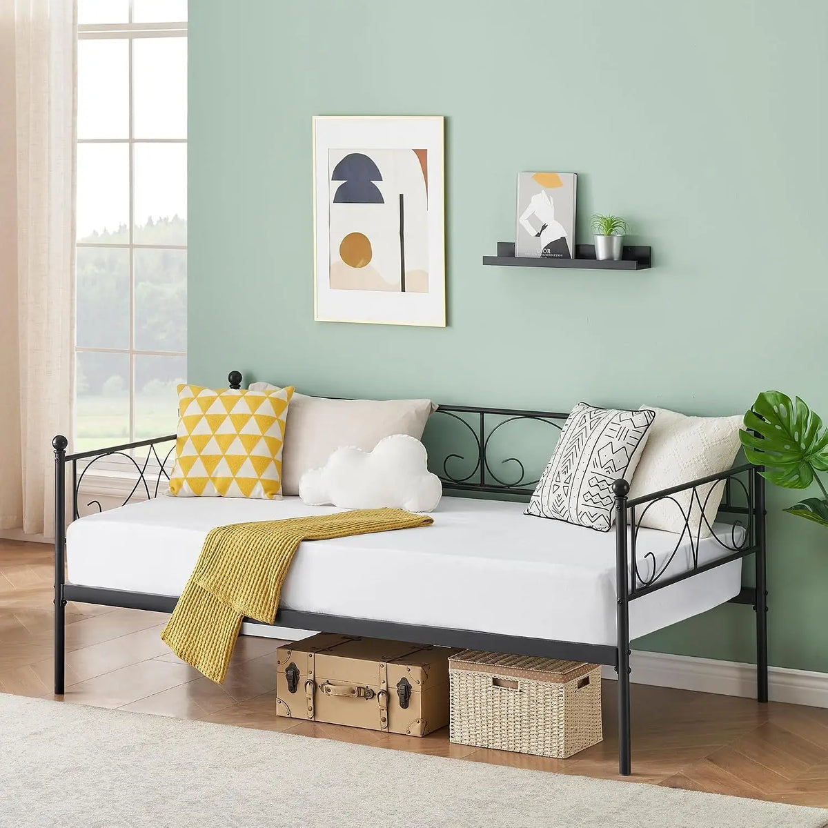 Sofa Bed with Pull-Out Trundle Bed for Bedroom/Living Room Twin Daybed with Trundle Upholstered Headboard & Charging Station Headboard Included No Box Spring Needed