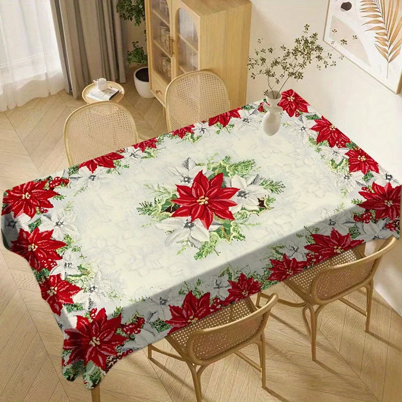 Christmas Poinsettia Rectangle Tablecloth for Table Decor Reusable Winter Xmas Kitchen Dining Tablecloth Christmas Decorations