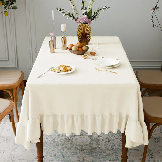 Rectangle Tablecloth Washable Vintage Ruffle Trim Table Cover for Boho Wedding Tabletop Bridal Shower Birthday Party Decoration