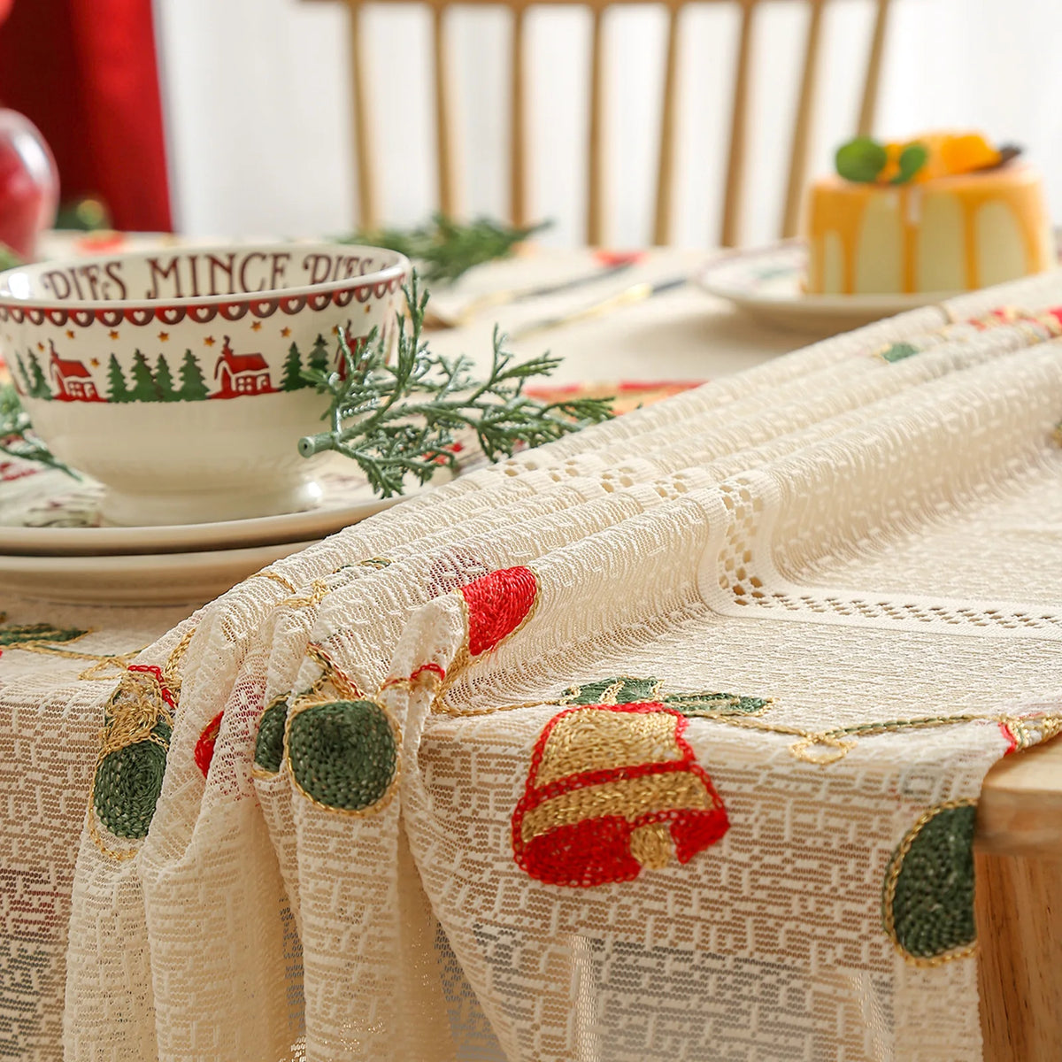55" X 78"ChristmasTablecloths for Rectangle Tables Lace Dining Table Mat Soft Fabric Table Cloths with Tassels