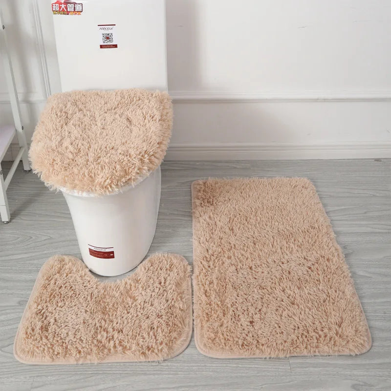 3Pcs/set Bath Mat Set Soft Fluff Shower Carpet Non-slip Floor Mat for Bathroom Toilet Rugs Toilet Lid Cover Bathroom Products
