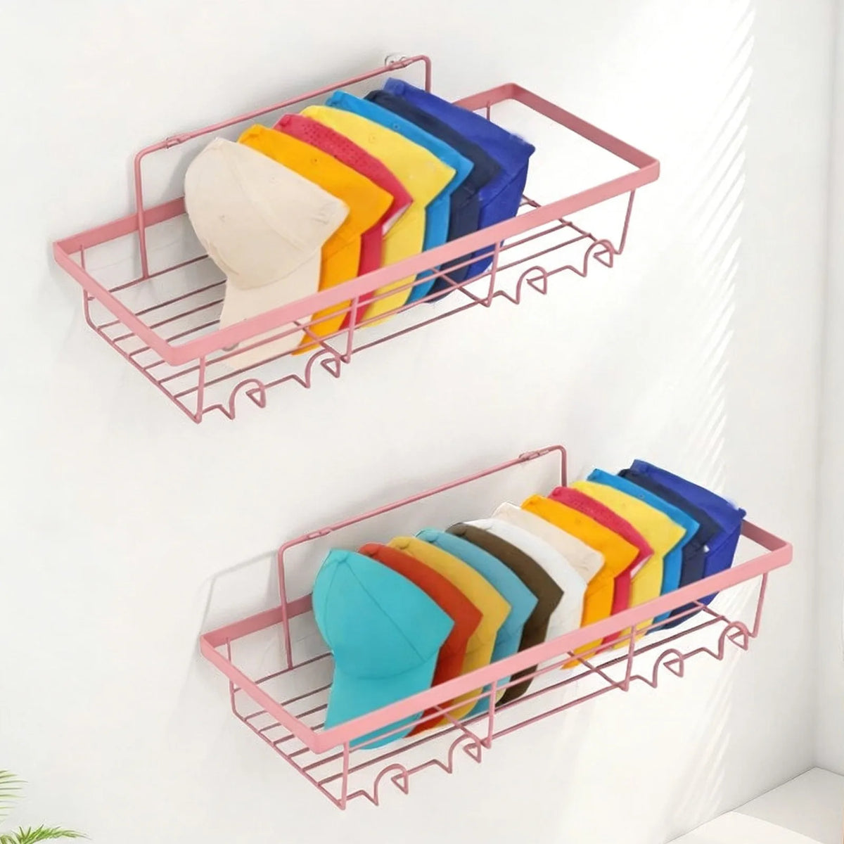 2pcs Shower Caddy Basket Shelf Adhesive Shower Wall Shelves Rustproof Bathroom Shower Storage Organizer Pink