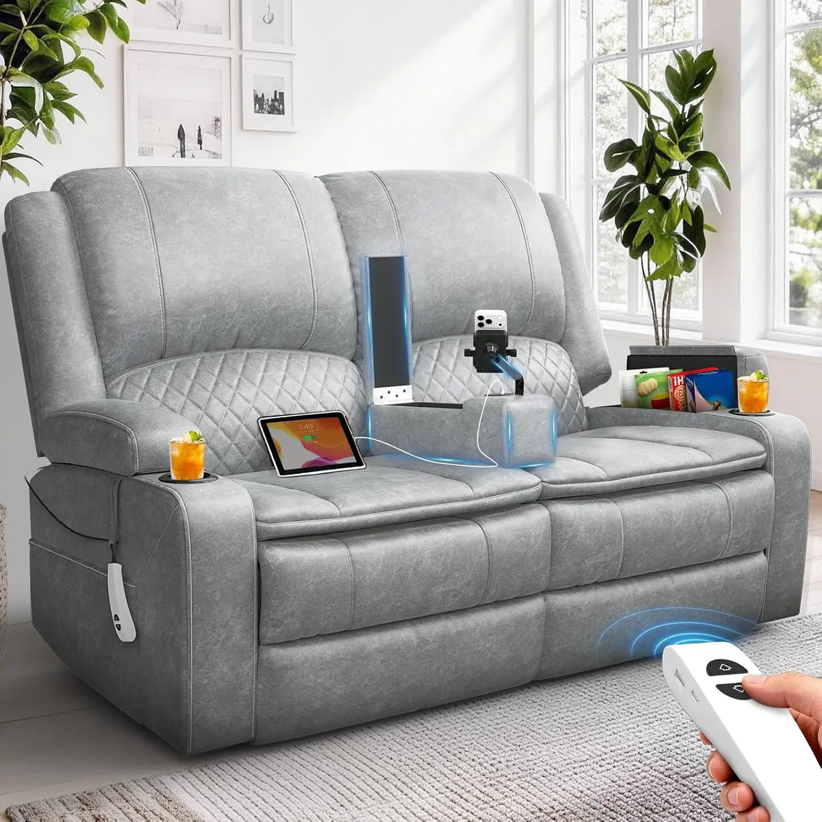 Power Loveseat Recliner, RV Loveseat Recliner Wall Hugger (Pu,Brown) | Power Reclining Loveseat with Removable Armrest,, Custom